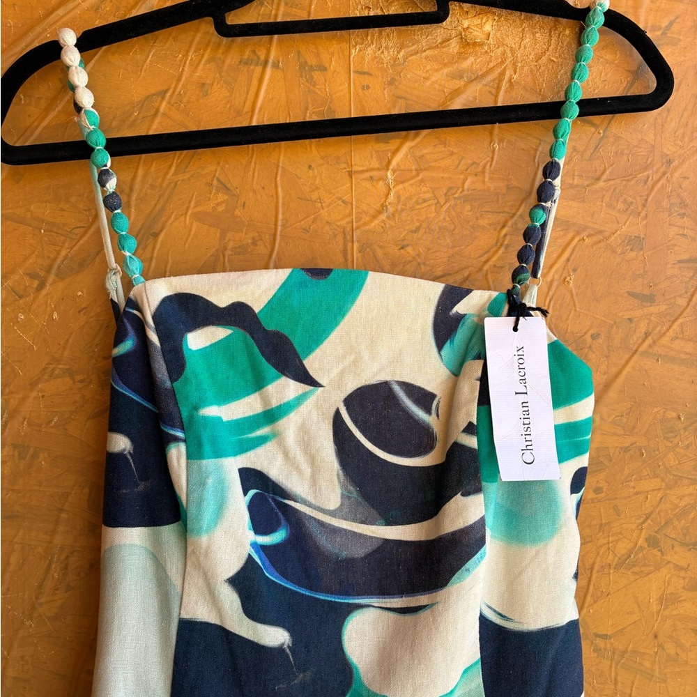NWT CHRISTIAN LACROIX Linen Cotton Blue Organic Pattern Dress Size Medium - Picture 5 of 12
